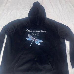 Let It Be Dragonfly Graphic Hoodie - Black